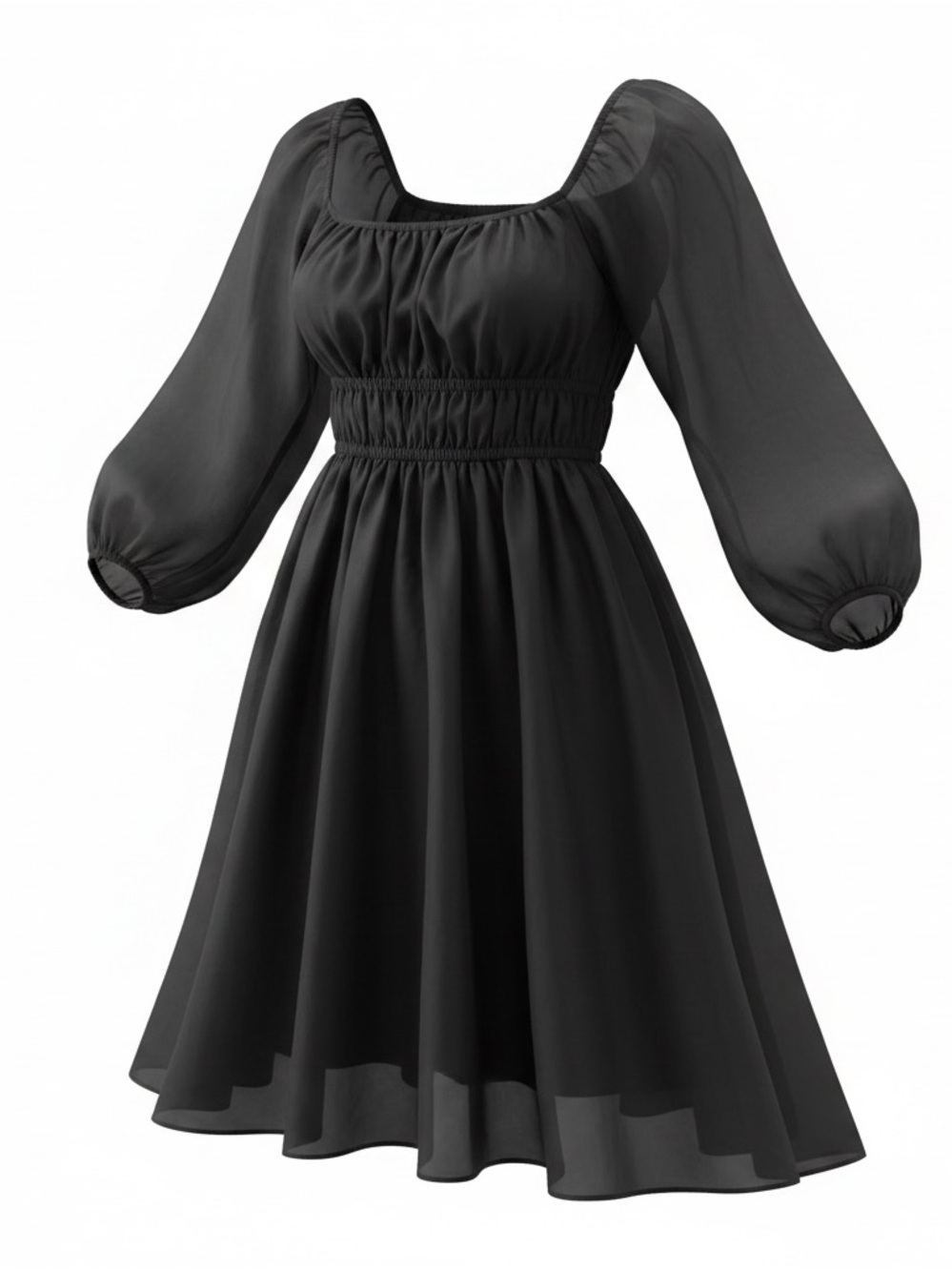 Hermoza Lala Cinched Mini Dress Black NWT Linen Blend Puff Sleeve Size S